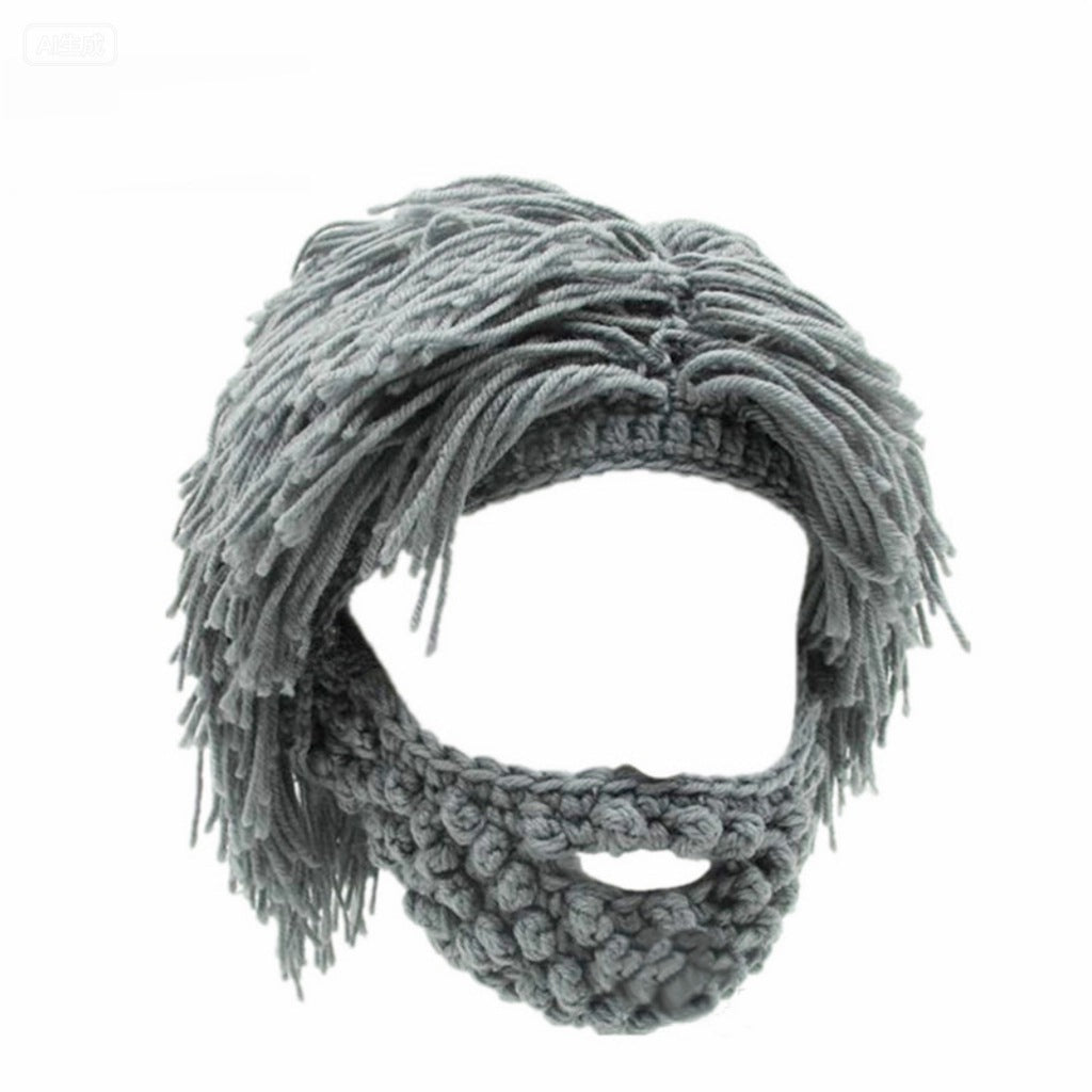 Sombrero estilo punk con peluca sencilla adjunta y barba tejida.