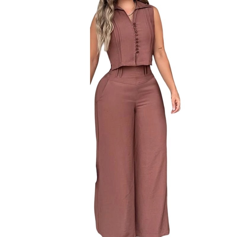 Conjunto de 2 Piezas de Top Sin Mangas y Pantalones para Mujer