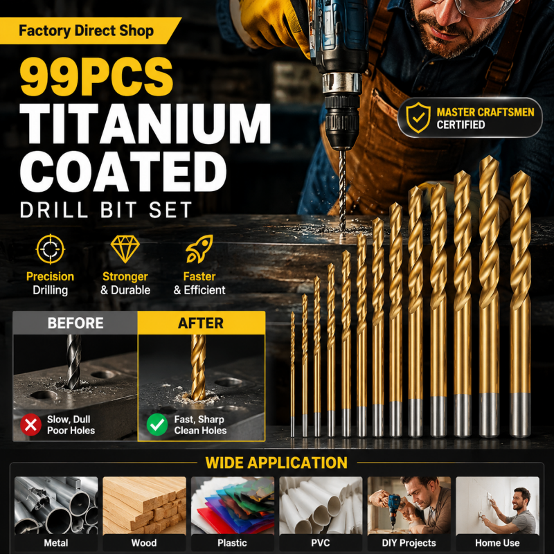 🔥¡Una herramienta de alta eficiencia preferida por los artesanos más experimentados! Outlet de fábrica: juego de 99 brocas con recubrimiento de titanio
