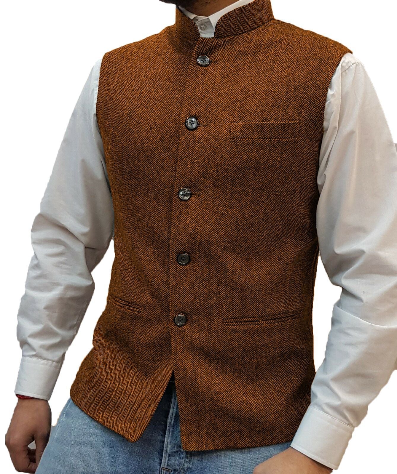 Chaleco de espiga para hombre con cuello alto
