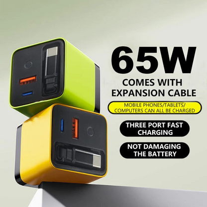 ⚡🔥 ¡50% DE DESCUENTO! Cargador de Pared 65W con Cable USB-C Retráctil de 80 cm – Carga Rápida para Móvil, Tablet y Laptop, Compacto y Seguro 📱🔌