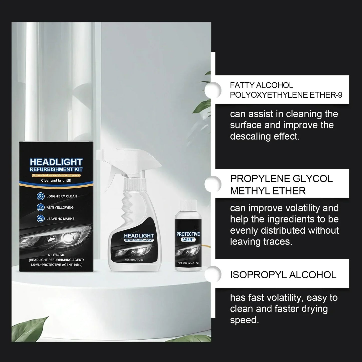Restaurador profesional de faros de coche de 180 ml con esponja 🧽🚗