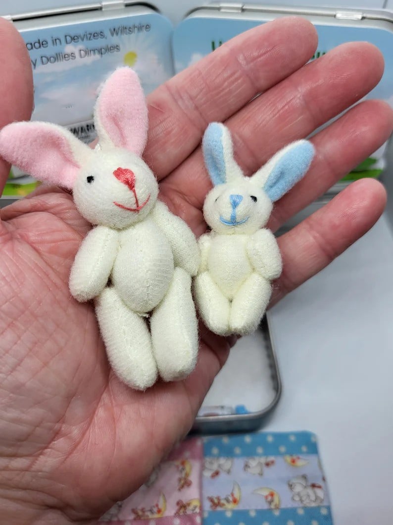 🔥 ¡El regalo de Pascua más bonito! 🎁 Adorables conejitos en una caja de lata – Mamá coneja y bebé conejo 🐰