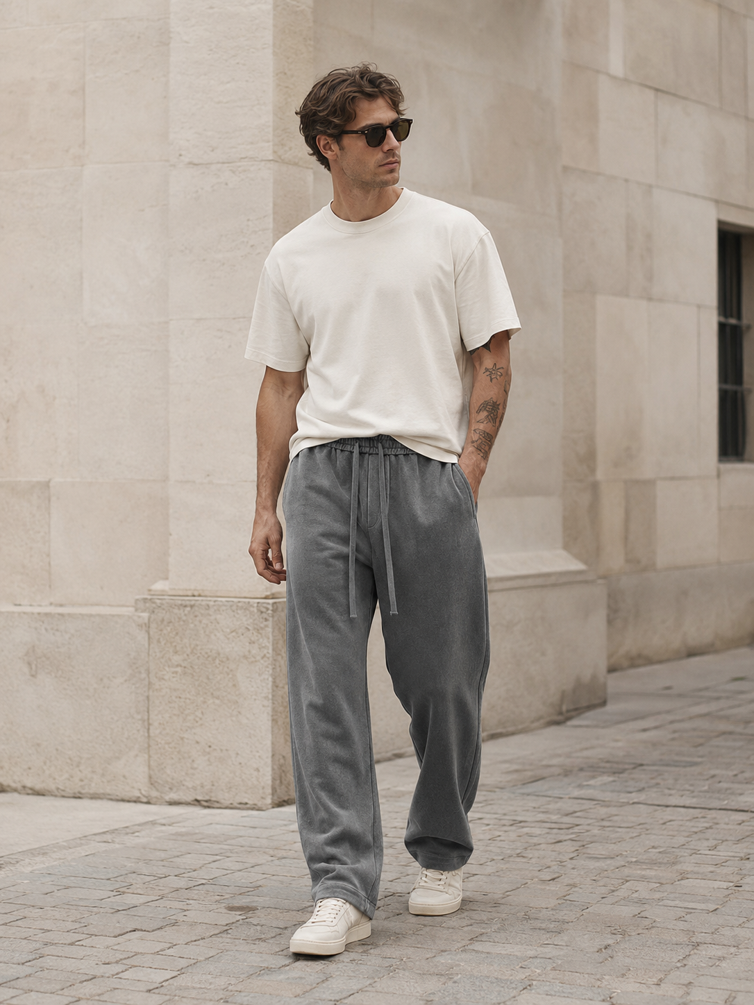 Men’s Acid-Wash Cotton Sweatpants – Relaxed Fit