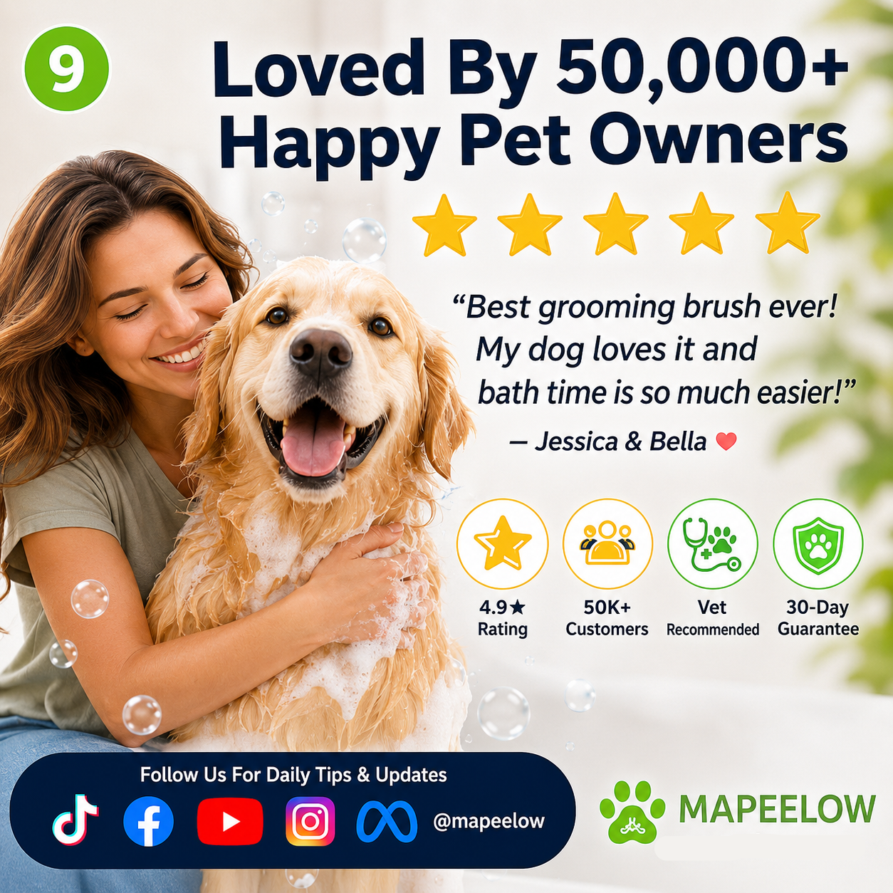 Cepillo de baño para mascotas con mango largo y dispensador de champú