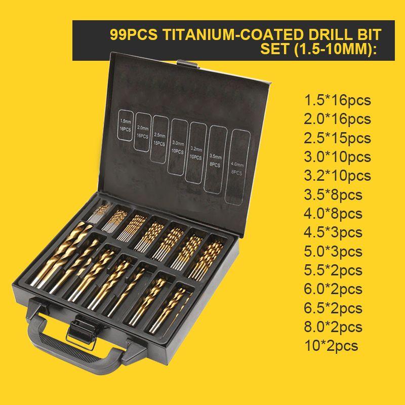 🔥¡Una herramienta de alta eficiencia preferida por los artesanos más experimentados! Outlet de fábrica: juego de 99 brocas con recubrimiento de titanio