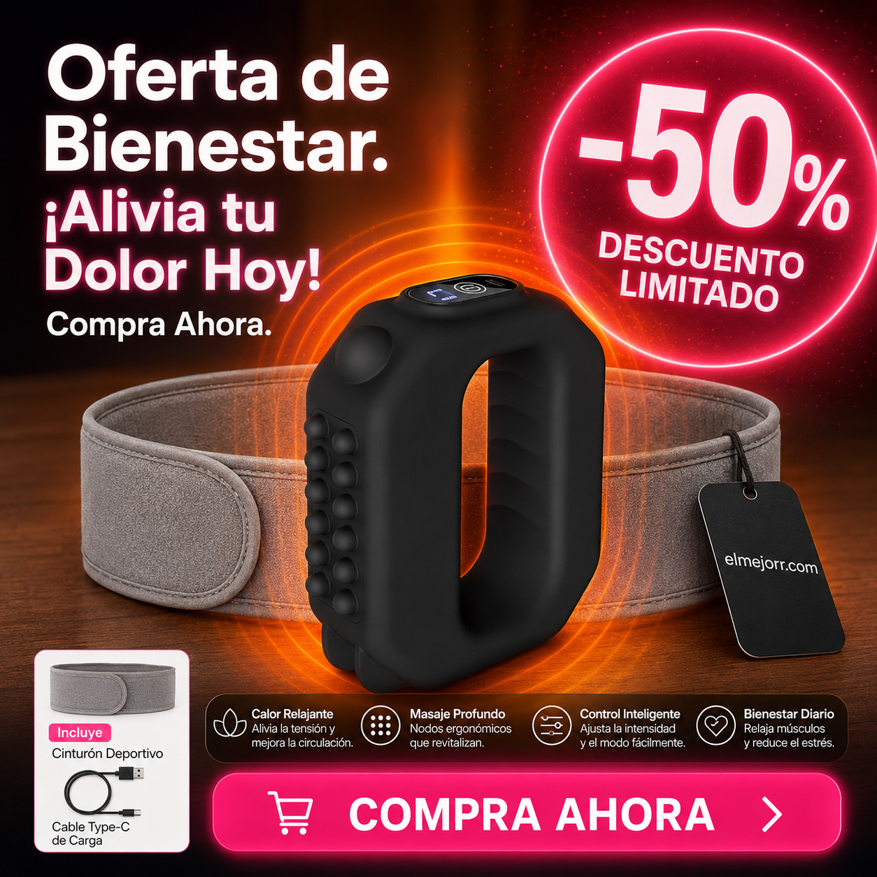 🏆Anillo de masaje eléctrico de 5 velocidades, con correa ajustable🌿👑