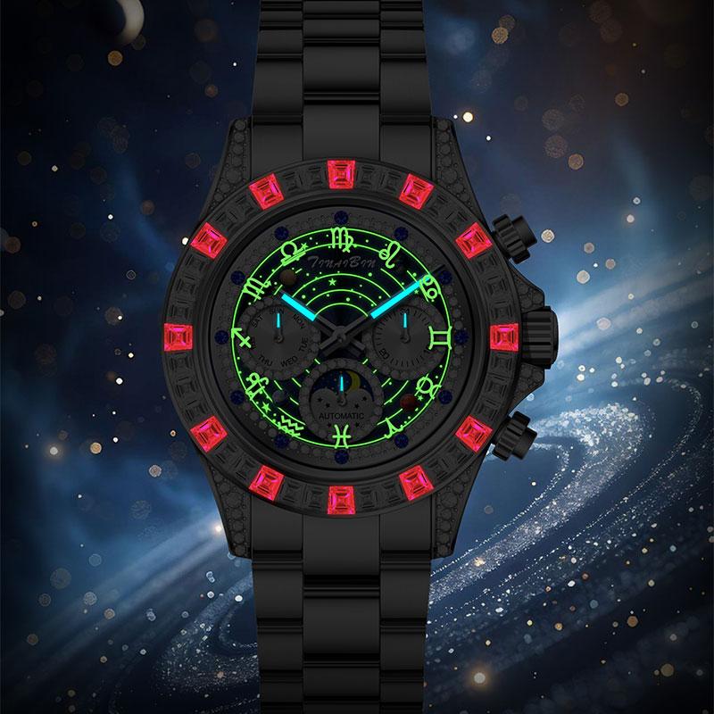 🔥 ¡Oferta Caliente! 🔥 Reloj Automático Esquelético para Hombres TINAIBIN – Doce Signos del Zodíaco & Cielo Estrellado con Diamantes