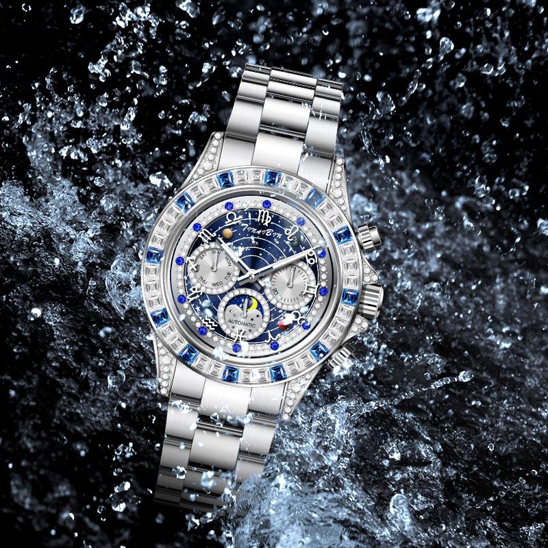 🔥 ¡Oferta Caliente! 🔥 Reloj Automático Esquelético para Hombres TINAIBIN – Doce Signos del Zodíaco & Cielo Estrellado con Diamantes