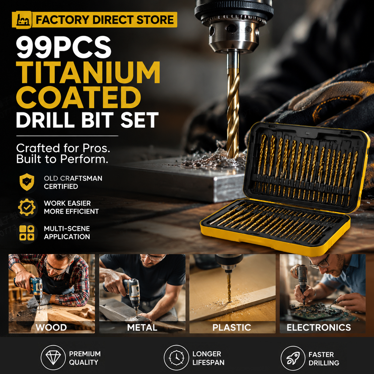 🔥¡Una herramienta de alta eficiencia preferida por los artesanos más experimentados! Outlet de fábrica: juego de 99 brocas con recubrimiento de titanio