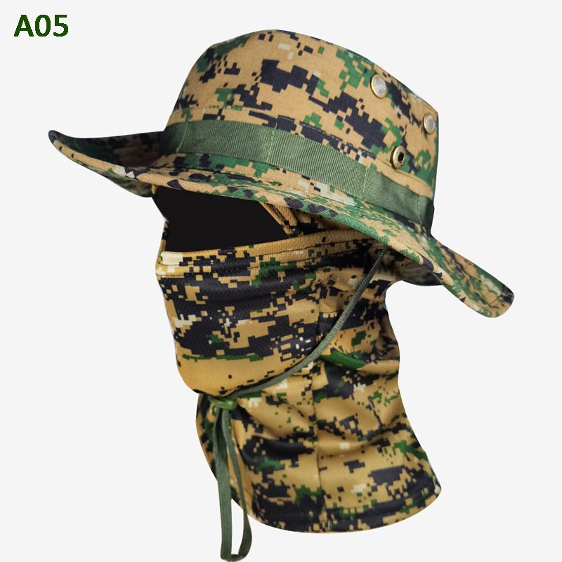 Sombrero de pesca de camuflaje 2 en 1 y envoltura de cuello de máscara