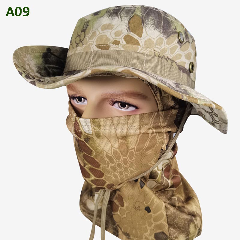 Sombrero de pesca de camuflaje 2 en 1 y envoltura de cuello de máscara