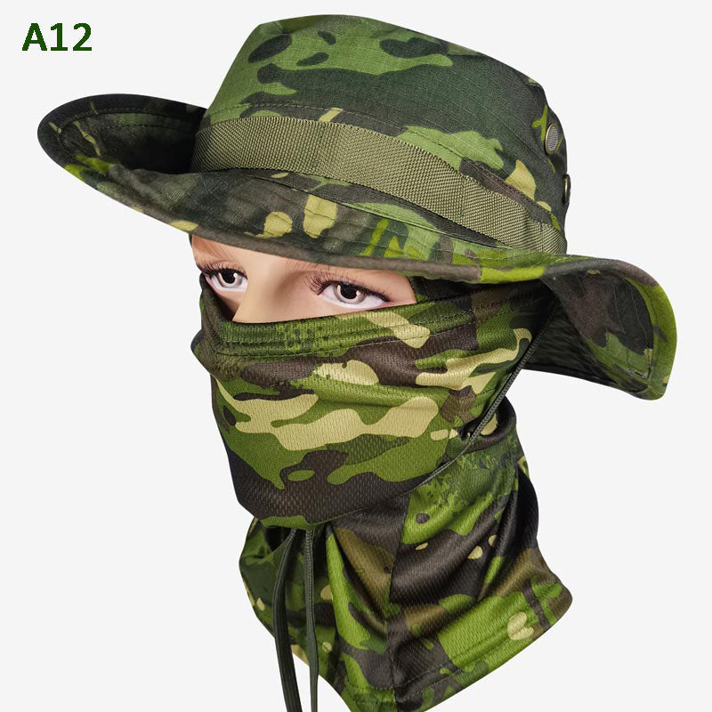 Sombrero de pesca de camuflaje 2 en 1 y envoltura de cuello de máscara