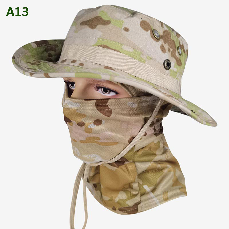 Sombrero de pesca de camuflaje 2 en 1 y envoltura de cuello de máscara