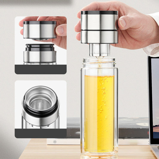 🔥Hot Sale 60%💧Double Wall Borosilicate Portable Tea Cup🚗 Uw thee verdient een VIP-ervaring onderweg!”