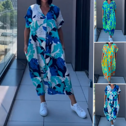 🌸Vestido Elegante Casual con Estampado para Mujer de Escote en V