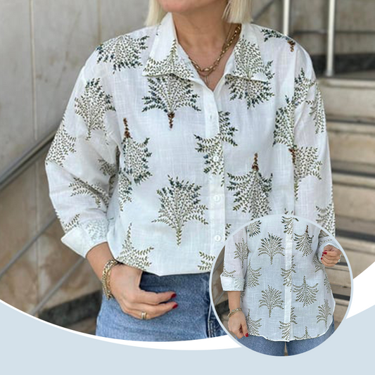 🍁Dames casual overhemd met botanische print✨ 50 % Korting