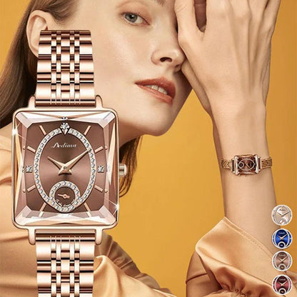 Fashion Square Dames Roségoud Diamanten Horloge