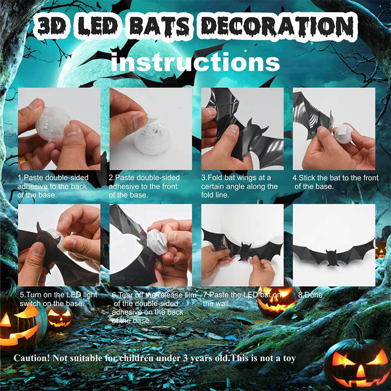 🦇 Decoración de Halloween: Lámpara de Pared LED 3D con Forma de Murciélago