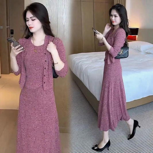 Dames Gebreid Vest, Cardigan en Rok 3-Delige Set📢📢Laatste 3 uur: Grote uitverkoop ⌛⌛