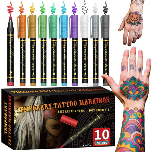 10-kleuren set tijdelijke tattoo markers