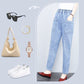 Dames Elastische Jeans met Hoge Taille en Rechte Pijpen