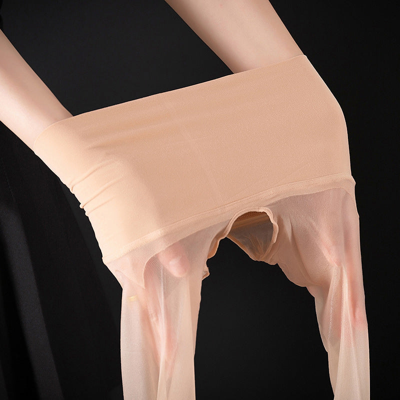 High-Waist Glossy Open-Crotch Tights