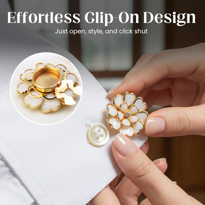 Gemelos y broche florales con pedrería elegante