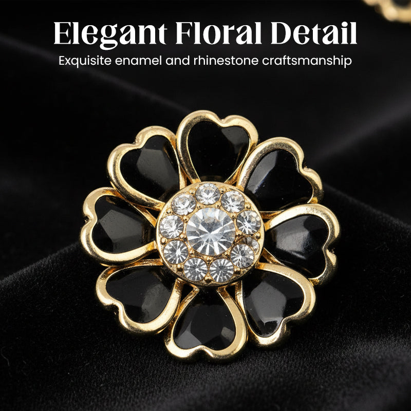 Gemelos y broche florales con pedrería elegante