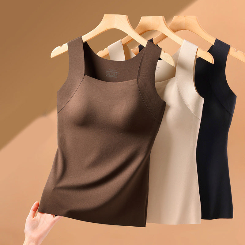 Camiseta de tirantes térmica con cuello en U y sujetador incorporado para mujer