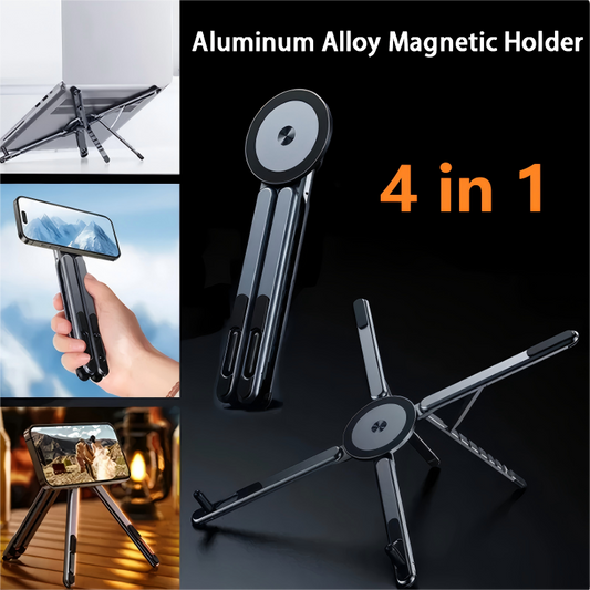 🧲 ¡50% DE DESCUENTO! Soporte Magnético 4 en 1 Ajustable – Para Teléfono, Tablet y Portátil, Altura Ajustable, Plegable y Portátil ✨