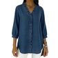 👕 Blusa de Mezclilla para Mujer – Cuello V con Volantes, Manga 3/4, Doble Bajo, Tela Transpirable, Tallas S-3XL