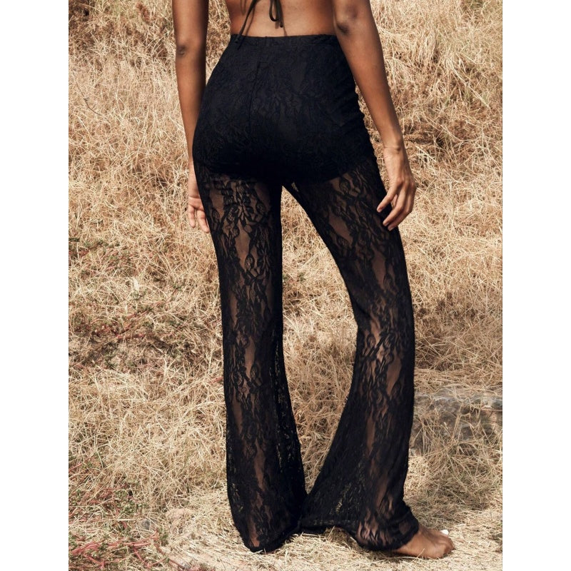 Elegantes pantalones de encaje con diseño de tiro alto