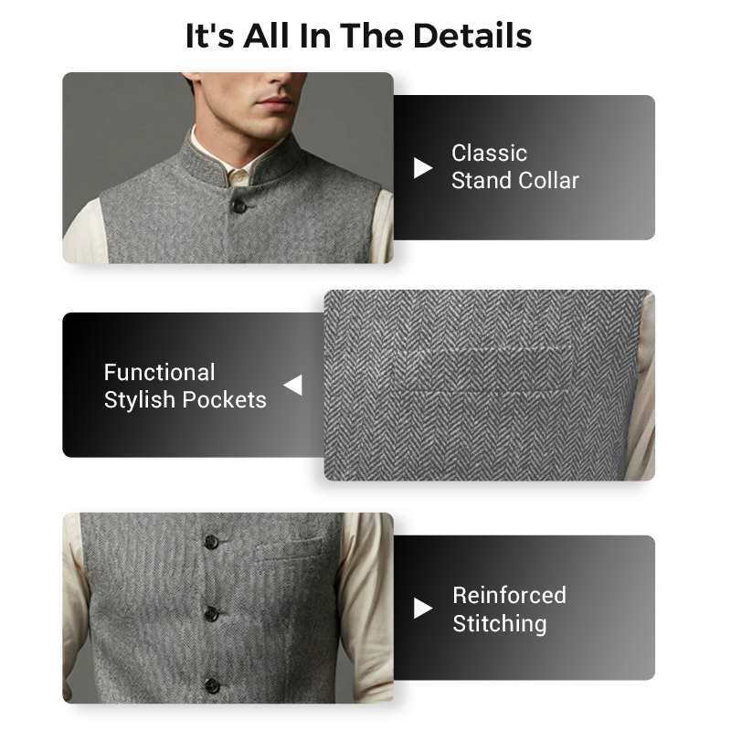 Chaleco de espiga para hombre con cuello alto