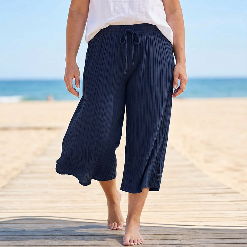 📢📢 ¡50% DE DESCUENTO !!!⏰ Pantalones Capri de Pierna Ancha con Canalé para Mujer con Bolsillos