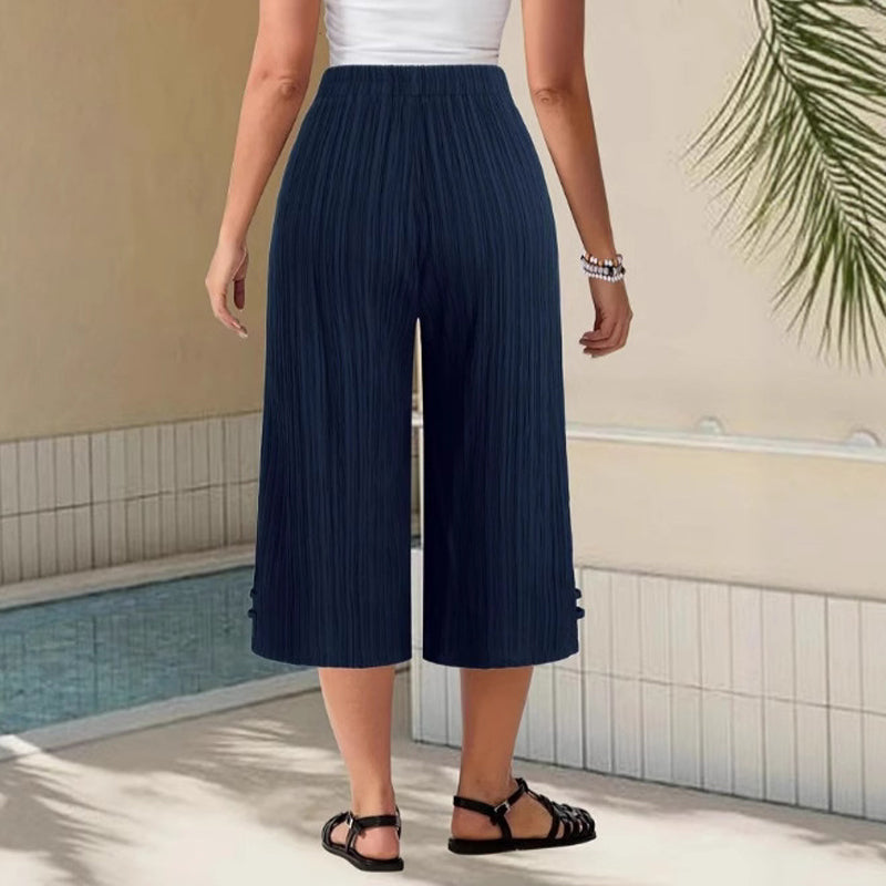 📢📢 ¡50% DE DESCUENTO !!!⏰ Pantalones Capri de Pierna Ancha con Canalé para Mujer con Bolsillos