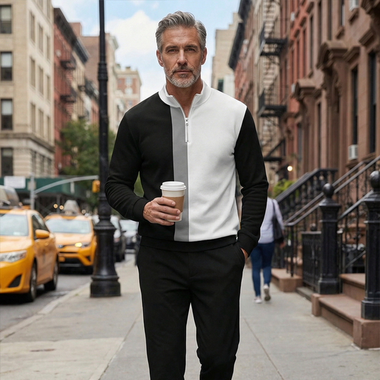 Conjunto de chándal masculino con cremallera cuarta de color y bloques de color