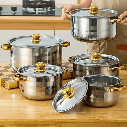 📢📢¡50% DE DESCUENTO! ⏰Juego de utensilios de acero inoxidable de 5 piezas con tapas de cristal