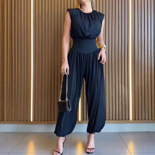 Mono elegante de cintura alta con abertura lateral