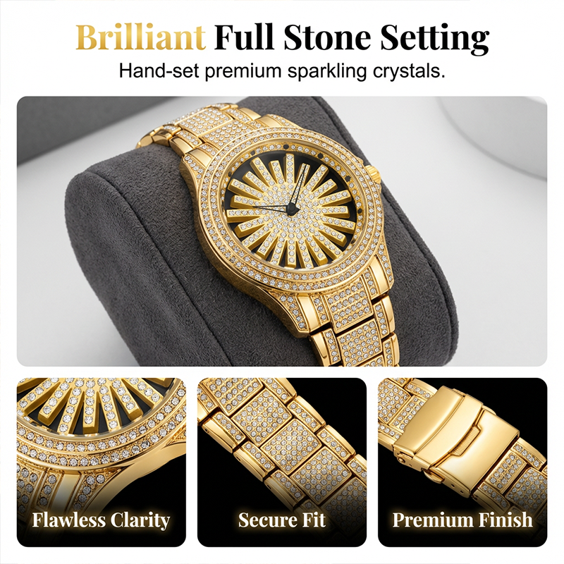 ⌚ ¡50% DE DESCUENTO AHORA! 💎 Reloj Iced-Out para Hombre con Dial Giratorio – Cristales Brillantes, Cuarzo Preciso y Vidrio Mineral Resistente ✨