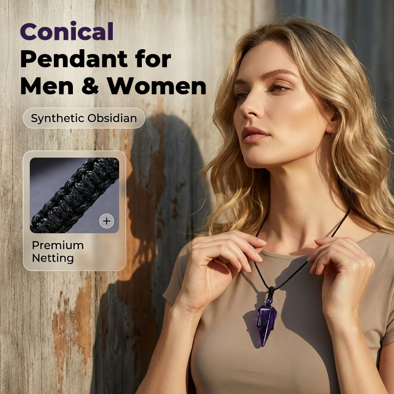 ⏰ ¡Oferta Limitada 50% OFF! 💥Dije Cónico de Obsidiana Sintética, Collar Minimalista Unisex Ajustable