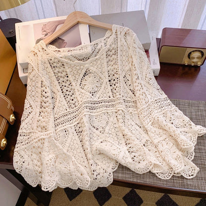 👒 ¡TIEMPO LIMITADO 50% DE DESCUENTO! 🌊 Blusa Cubre-Bikíni de Encaje Estilo Vintage para Mujer – Mangas Acampanadas, Ropa de Playa Bohemia 🌸