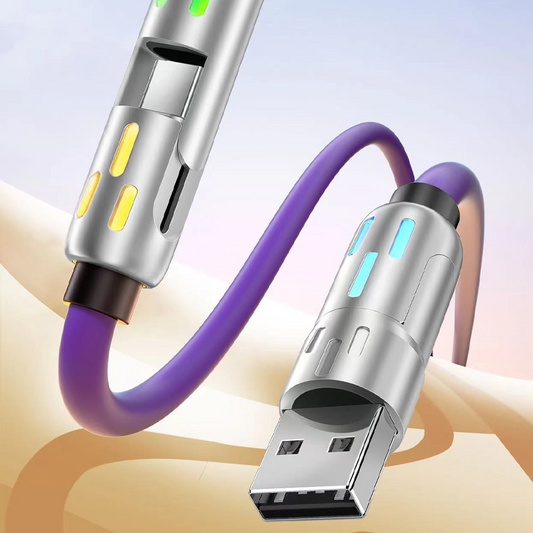 🔌✨ ¡50% DE DESCUENTO! Cable de Carga Rápida RGB Universal 4 en 1 – Totalmente Mejorado, Compatible con iOS/Android/Type-C/Micro, Luz Dinámica y Núcleo de Cobre 📱⚡