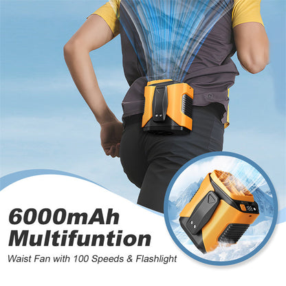 🌬️🔥 ¡50% DE DESCUENTO! Ventilador de Cintura Multifuncional 6000mAh – 100 Velocidades, Linterna LED Integrada, Clip/Collar/Tabla, Larga Duración 🎒❄️