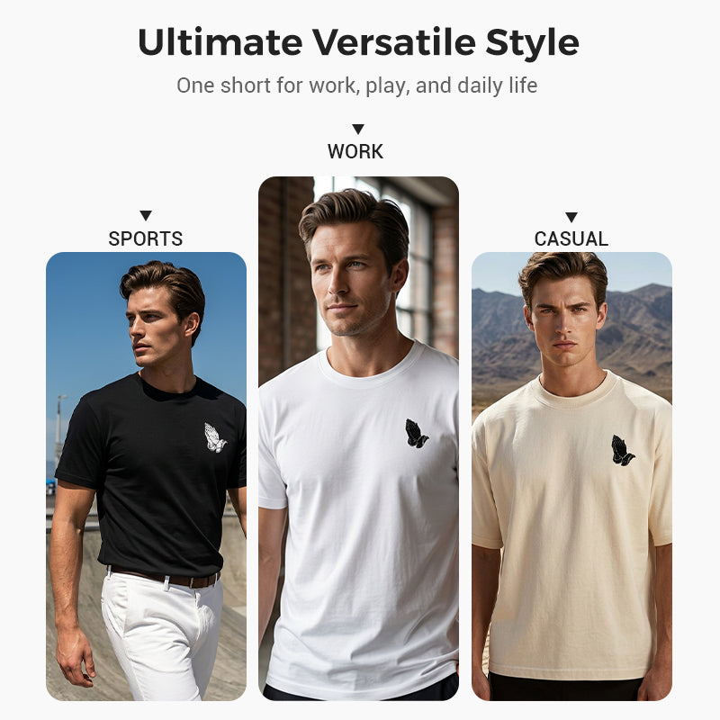 🙏 ¡OFERTA POR TIEMPO LIMITADO 50% DE DESCUENTO! 👕 Camiseta de Hombre 'Manos en Oración' – 100% Algodón, Estampado Simbólico ✨