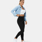 Leggings casuales de mezclilla de punto elástico con bolsillo lateral trasero de talle alto