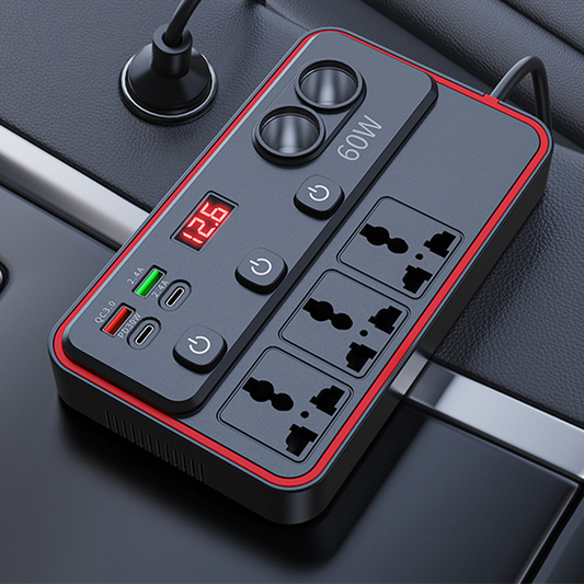 🚗 Cargador multifuncional para coche con tomas de CA y USB 🔌