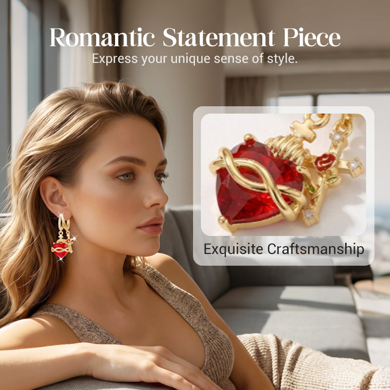 💍 ¡TIEMPO LIMITADO 50% DESCUENTO! ✨ Pendientes de Corazón Rojo y Cruz – Inspiración Vintage, Delicados, Simbólicos ✝️