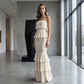 Mujeres sin tiras en capas Ruffle vestido ahumado