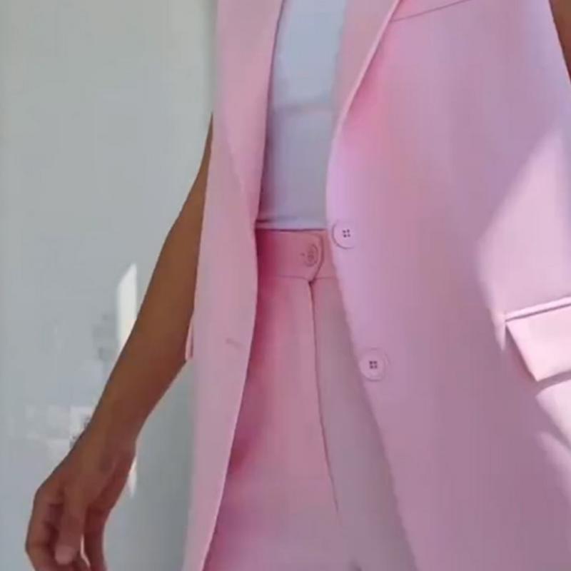 Conjunto de 2 Piezas para Mujer con Estilo: Blazer Sin Mangas y Pantalones de Cintura Alta